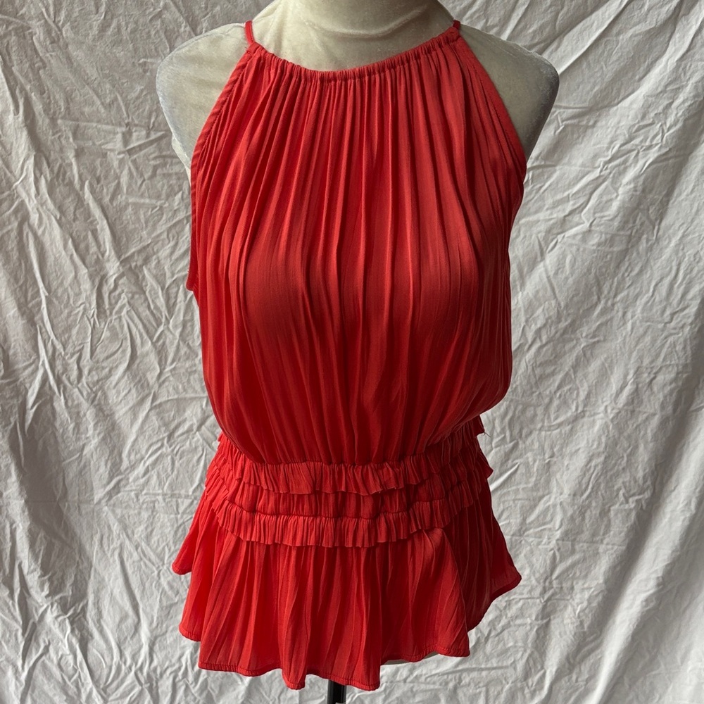 Current Air Orange Pleated Halter Tank Top